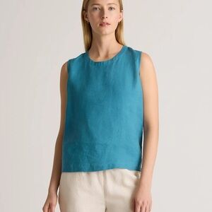 Quince Women 100% European Linen Sleeveless Spring Tank Top Teal Lg Mineral Blue